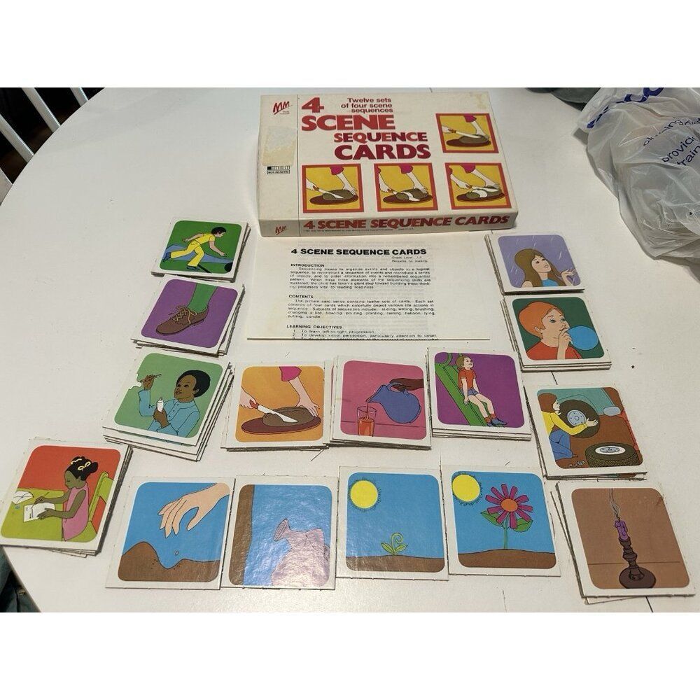 Vtg Non-reading Color 4 Scene Sequence Cards Game Logic Cognitive Educational